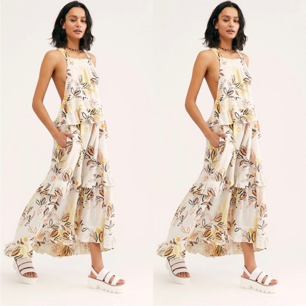 Free People Cream and Orange Boho Maxi Dress